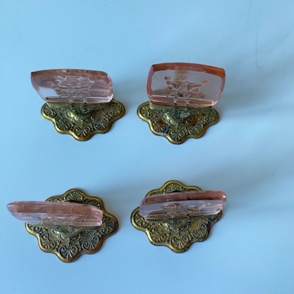 Antique Czech Glass Place Cards Holders: Set of 4, Pink Intaglio Glass - Picture 11 of 11
